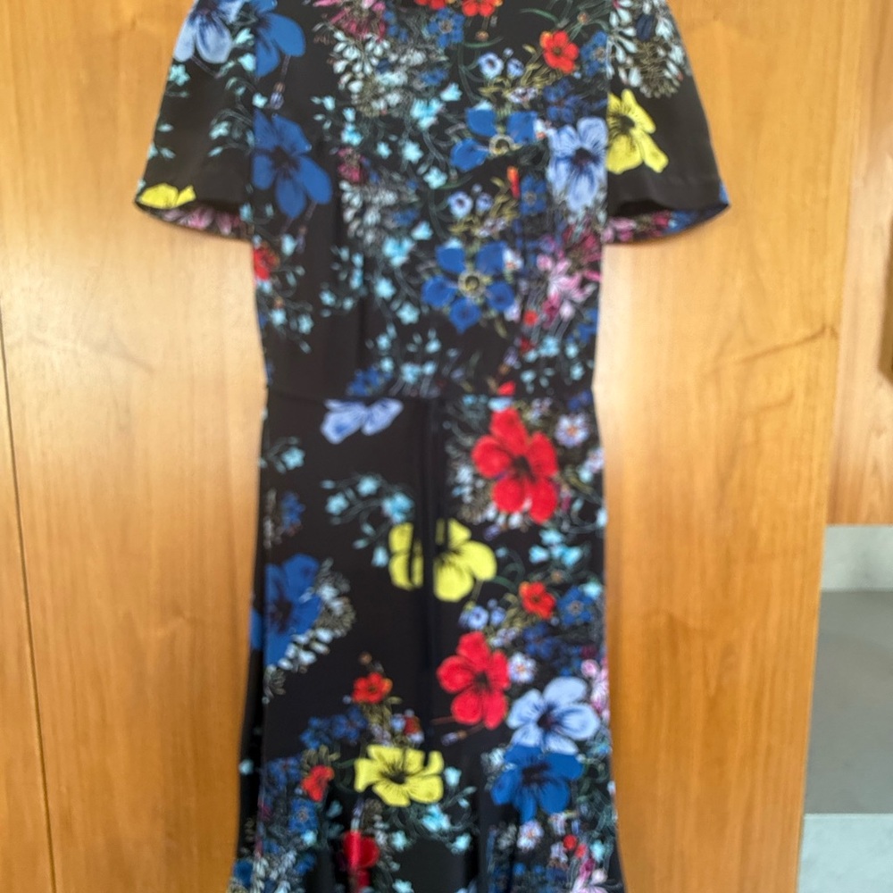 ERDEM Black Dress with Vibrant Floral Patterns